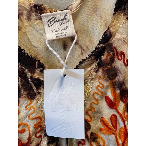 Tie-Dye Womens Free Size Dress Beach By Exist Orange & Brown Floral Embroidery - Picture 3 of 11